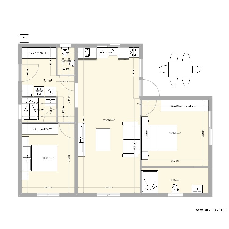 caniquit 25. Plan de 7 pièces et 64 m2