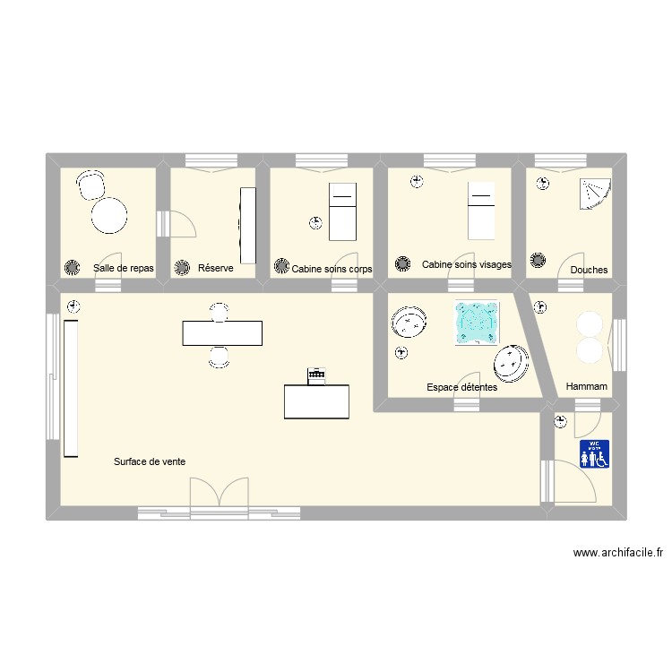 INSTITUTS 3. Plan de 9 pièces et 60 m2