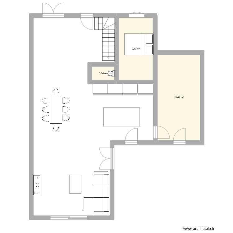 extension. Plan de 3 pièces et 26 m2