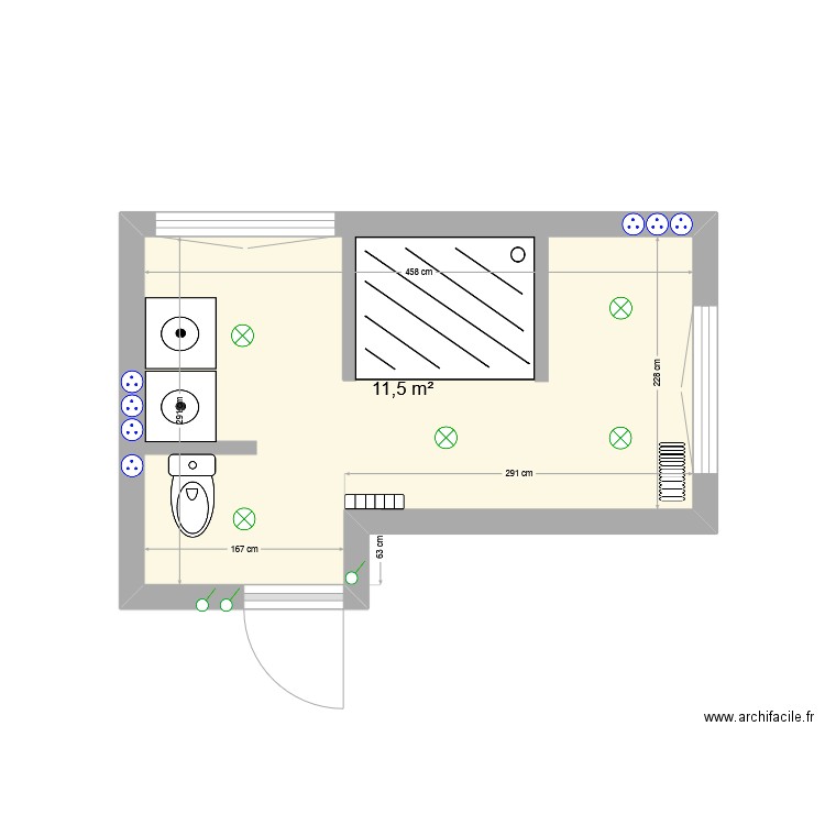 SDE. Plan de 1 pièce et 12 m2