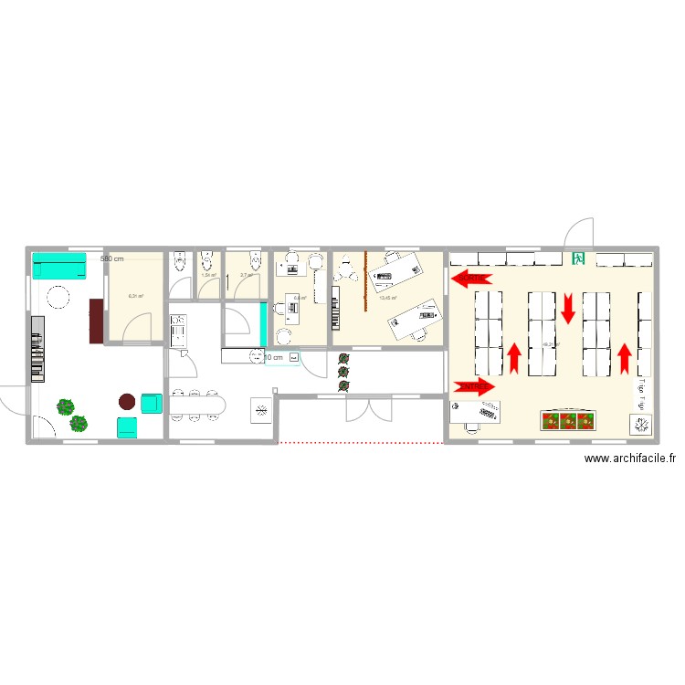 Maison Saint Etienne intérieure V2. Plan de 6 pièces et 80 m2