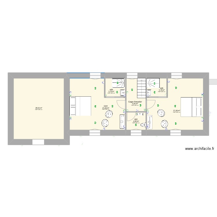 plan projet gite 1 amenagement electrique. Plan de 12 pièces et 188 m2