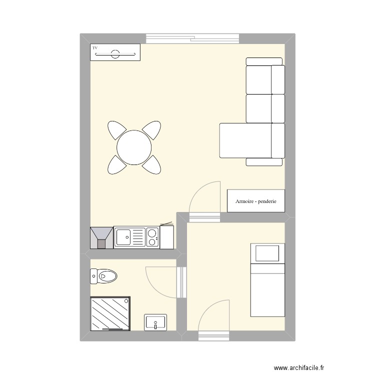 planmerrouche. Plan de 3 pièces et 35 m2