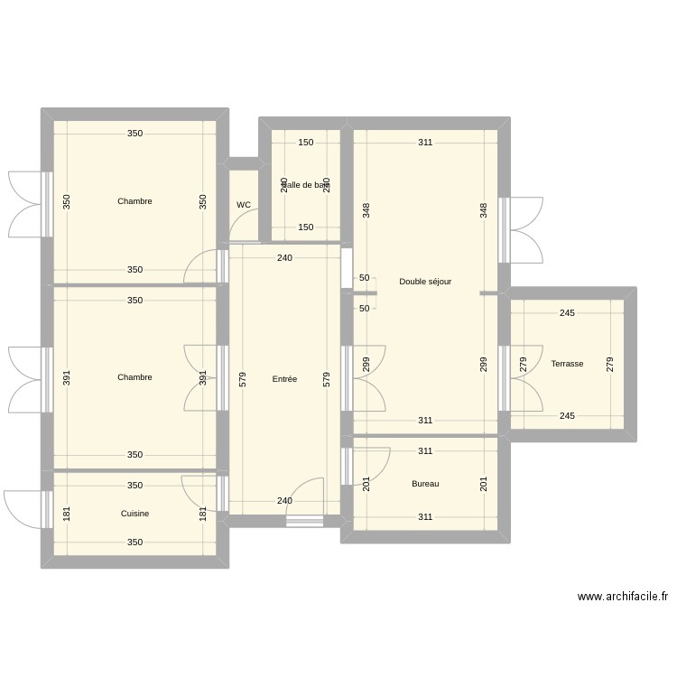 Plan BLANC. Plan de 9 pièces et 84 m2