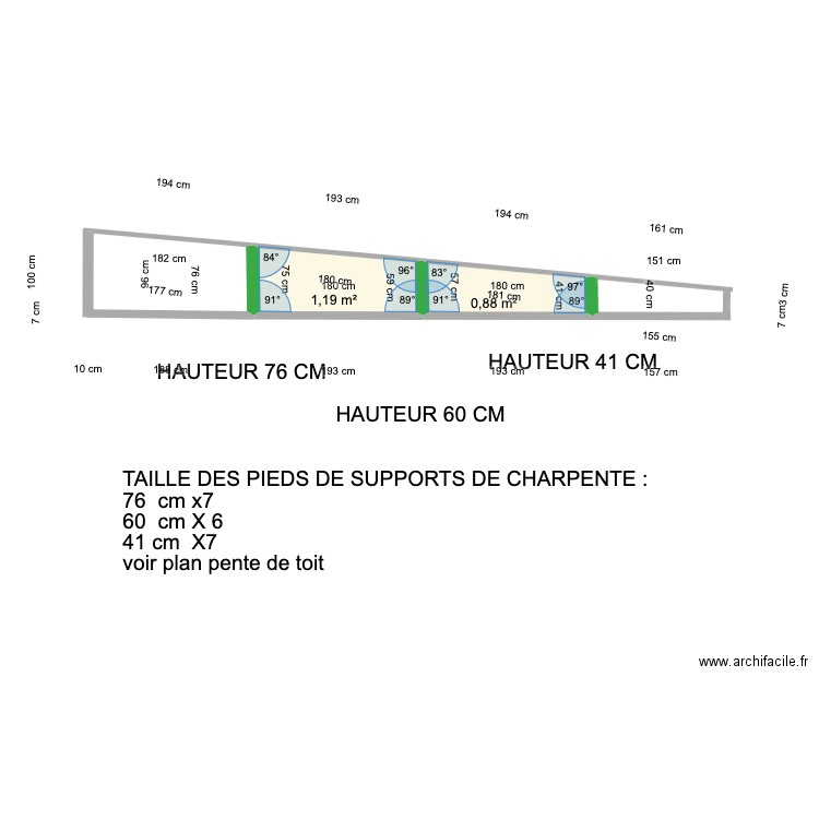 PENTE DU TOIT. Plan de 2 pièces et 2 m2