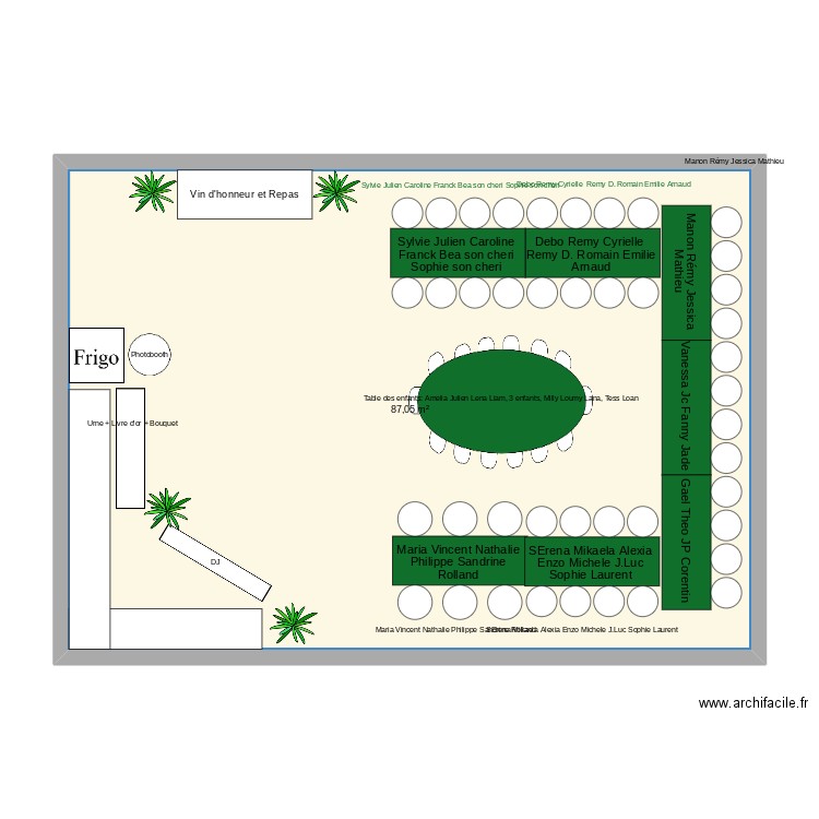 Plan salle mariage. Plan de 1 pièce et 87 m2