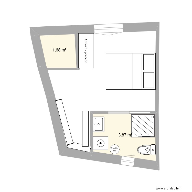 R1 1er gauche essai. Plan de 2 pièces et 6 m2