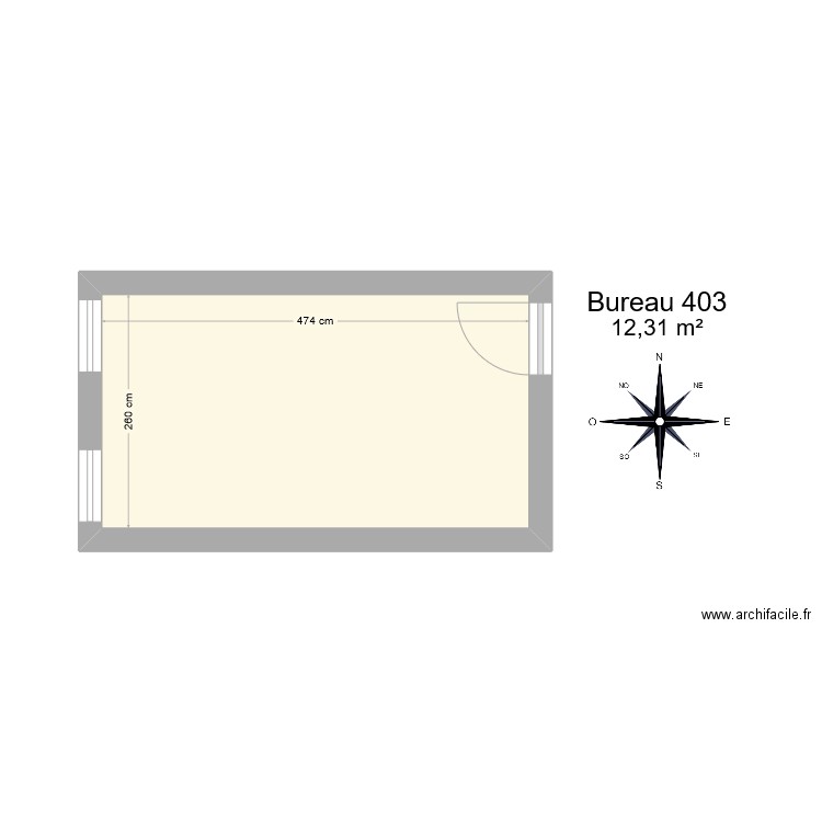 Bureau R 403. Plan de 1 pièce et 12 m2