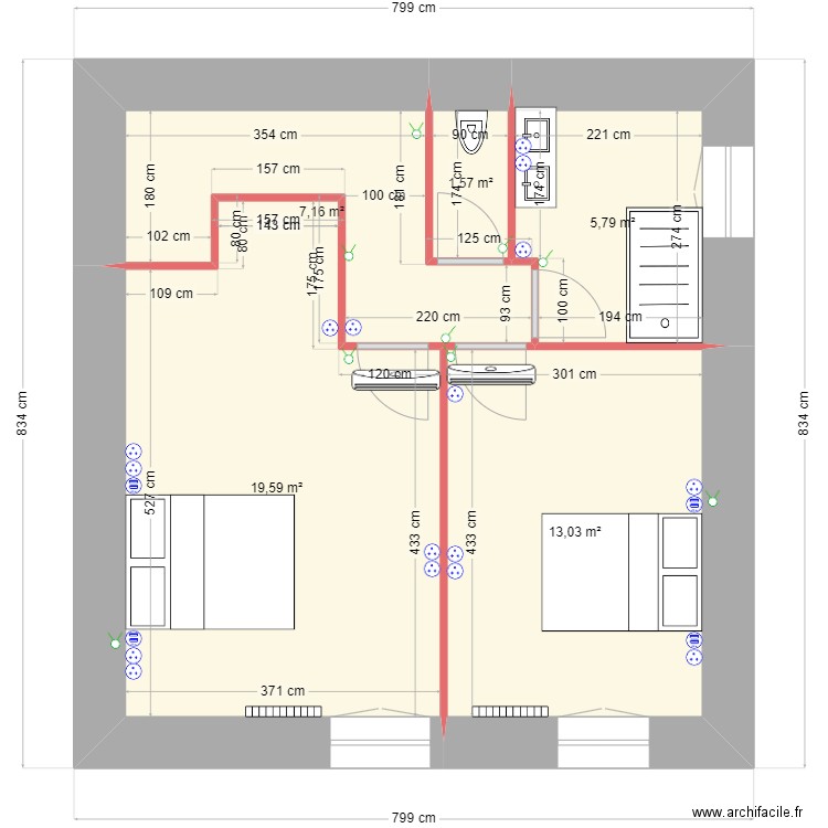 civrac. Plan de 5 pièces et 47 m2