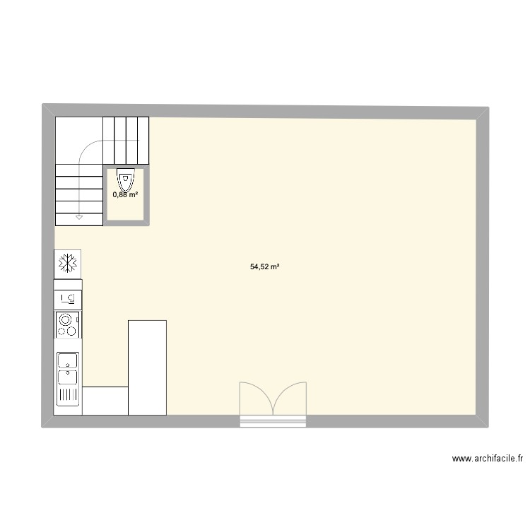 PRESSOIR RDC. Plan de 2 pièces et 57 m2