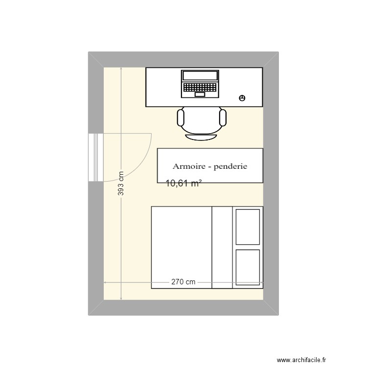 Chambre_Teo. Plan de 1 pièce et 11 m2