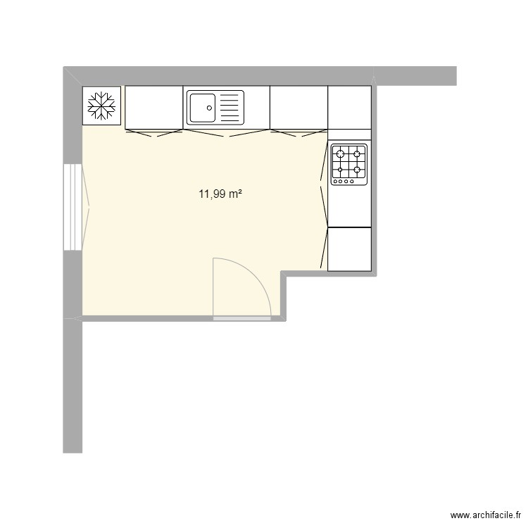 ERIC CUISINE. Plan de 1 pièce et 12 m2