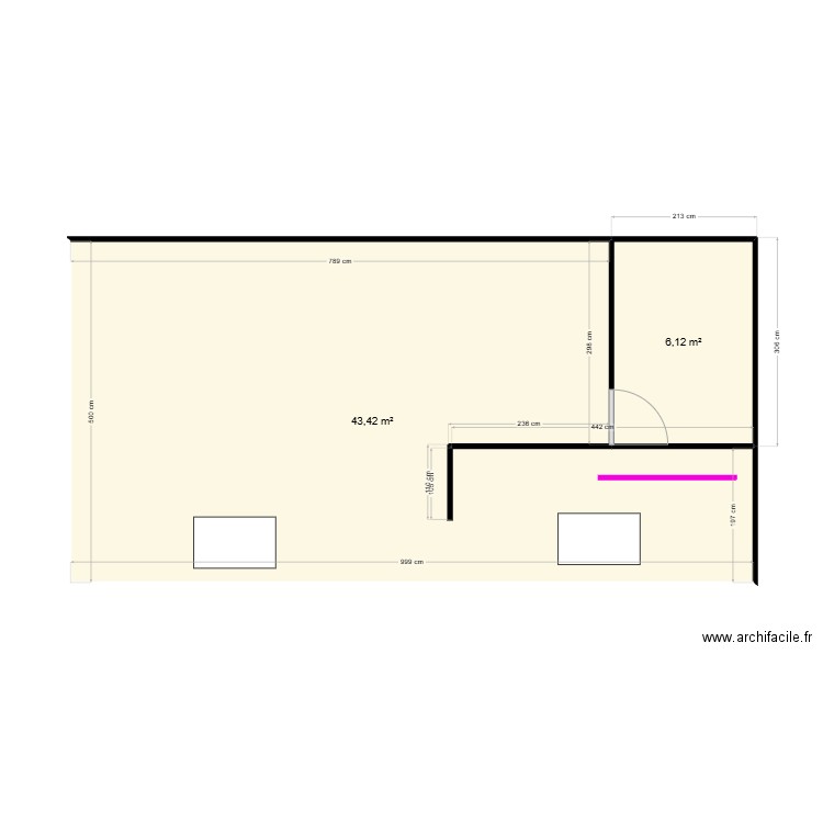 SIA TDF. Plan de 2 pièces et 50 m2