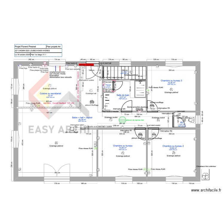 Plan projet Presnel. Plan de 9 pièces et 90 m2