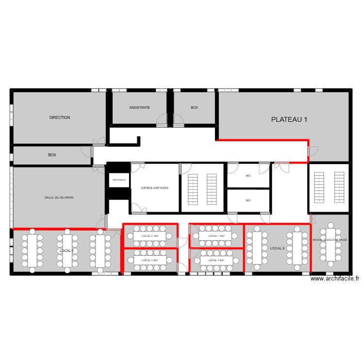 LOCAUX COMMERCIAUX. Plan de 21 pièces et 338 m2