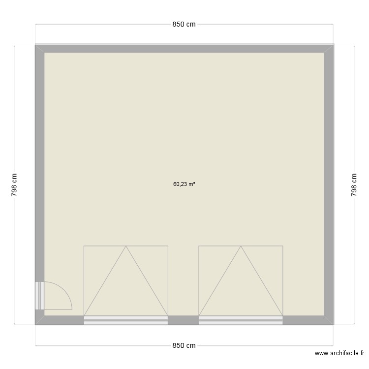 Attelier. Plan de 1 pièce et 60 m2