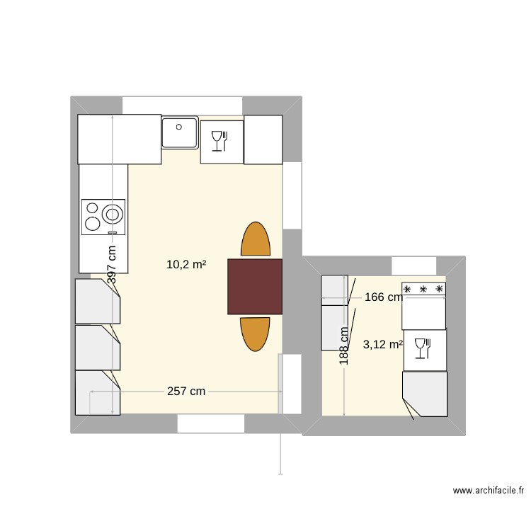 plan 2. Plan de 2 pièces et 13 m2