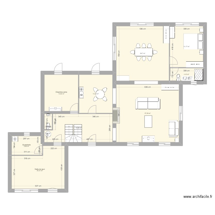 salon / salle à manger. Plan de 9 pièces et 158 m2