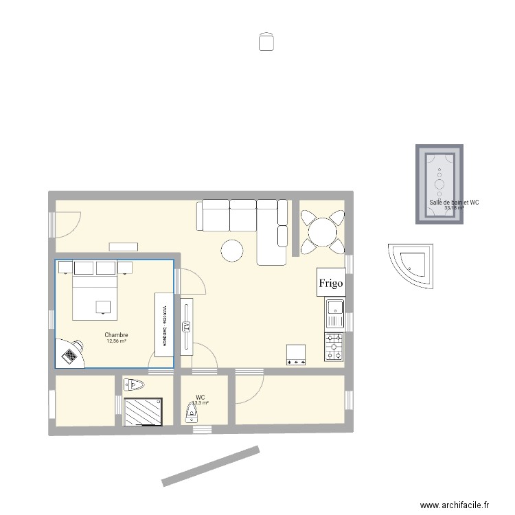 Owendo. Plan de 3 pièces et 59 m2