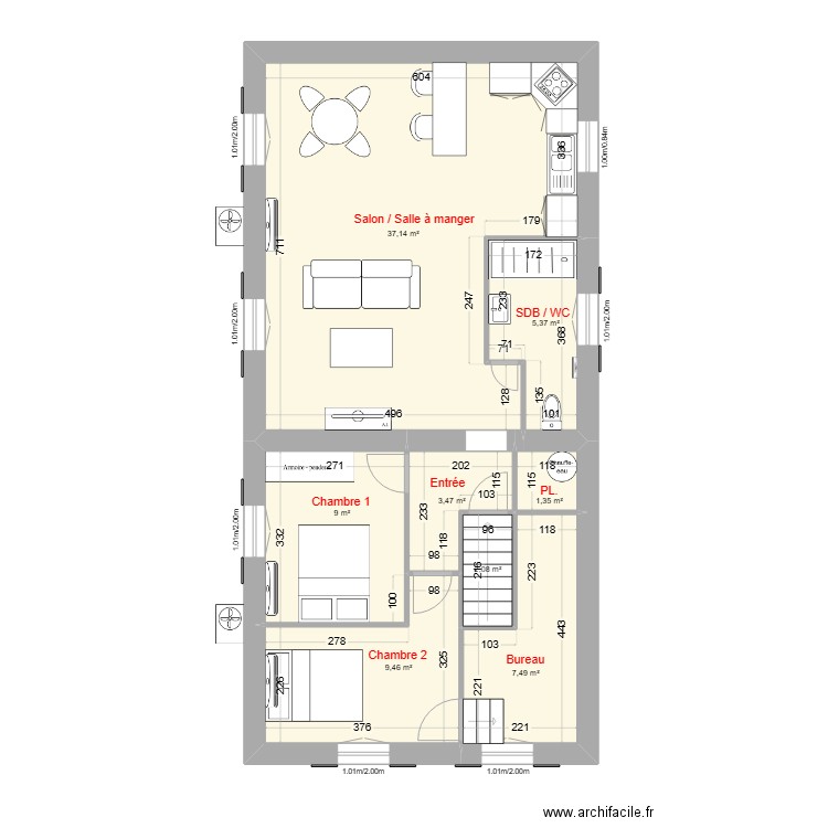 Logement SANNE projete. Plan de 8 pièces et 75 m2