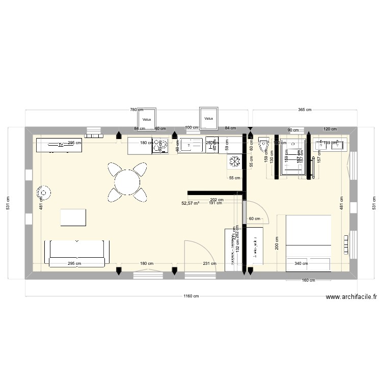 Dependance_6-poutres. Plan de 1 pièce et 53 m2