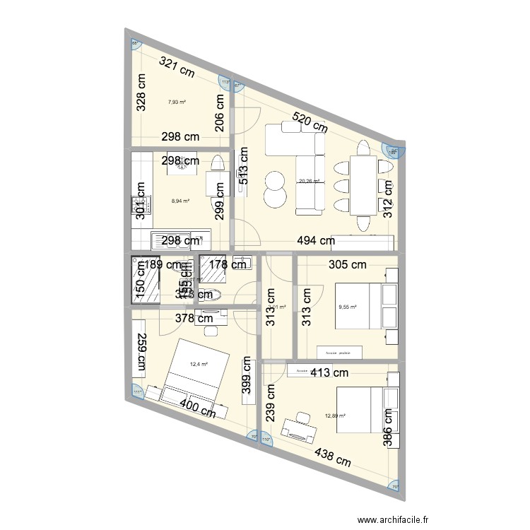 etage 2 kitambo. Plan de 8 pièces et 80 m2