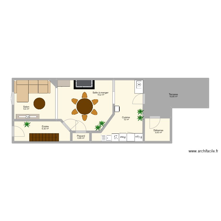 Molinvaux meublé. Plan de 8 pièces et 58 m2