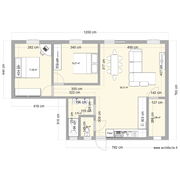 projet location f3. Plan de 6 pièces et 66 m2