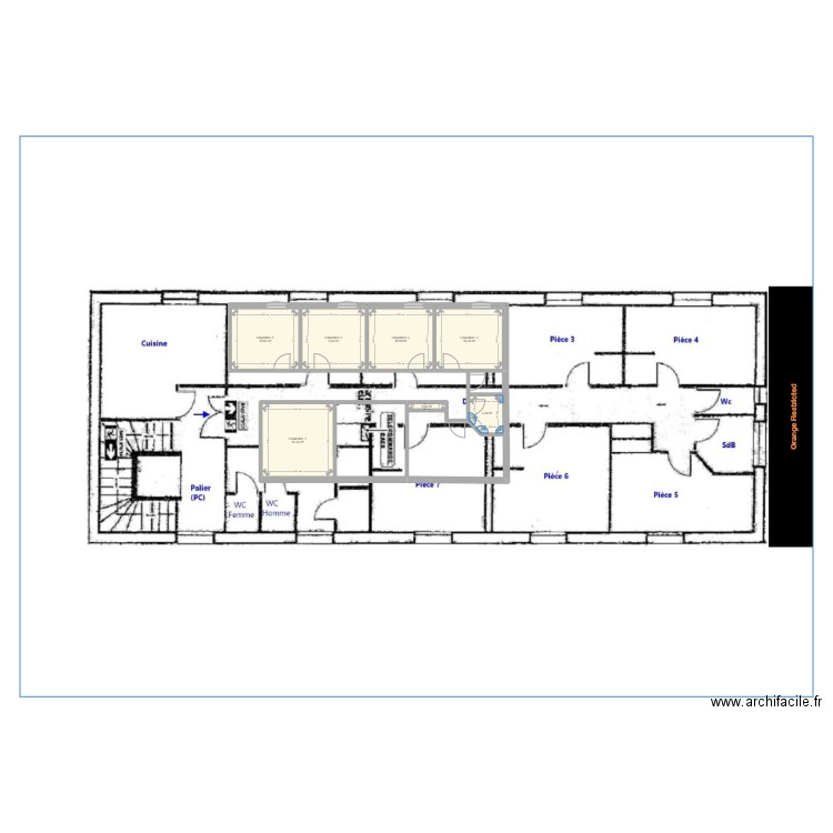 Plan Bonnefoy. Plan de 7 pièces et 58 m2