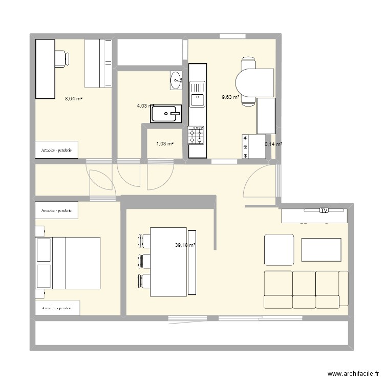 Appart. Plan de 6 pièces et 63 m2