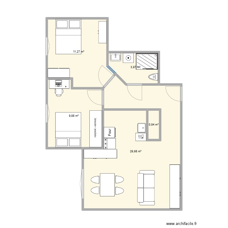 Maman pouet pouet. Plan de 5 pièces et 56 m2