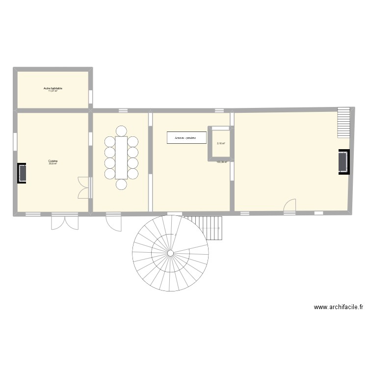 RDC. Plan de 4 pièces et 148 m2