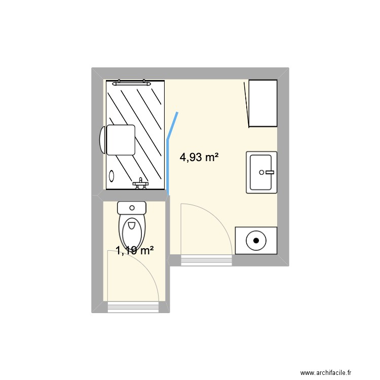 Amiez Après. Plan de 2 pièces et 6 m2