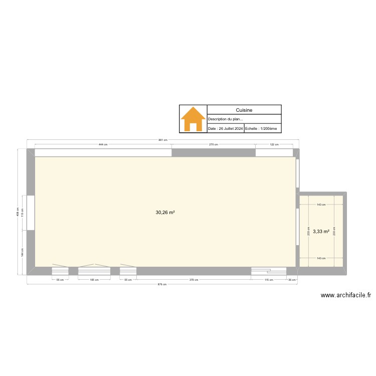 Cuisine Finalisée. Plan de 2 pièces et 34 m2