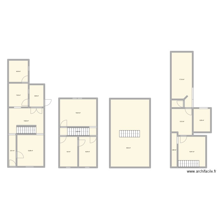 Maison Hautmont. Plan de 16 pièces et 173 m2