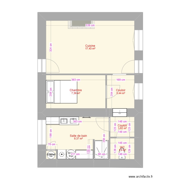 LEFEVRE. Plan de 7 pièces et 42 m2