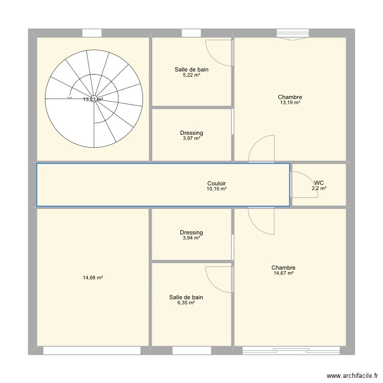 Plan étage 1. Plan de 10 pièces et 88 m2