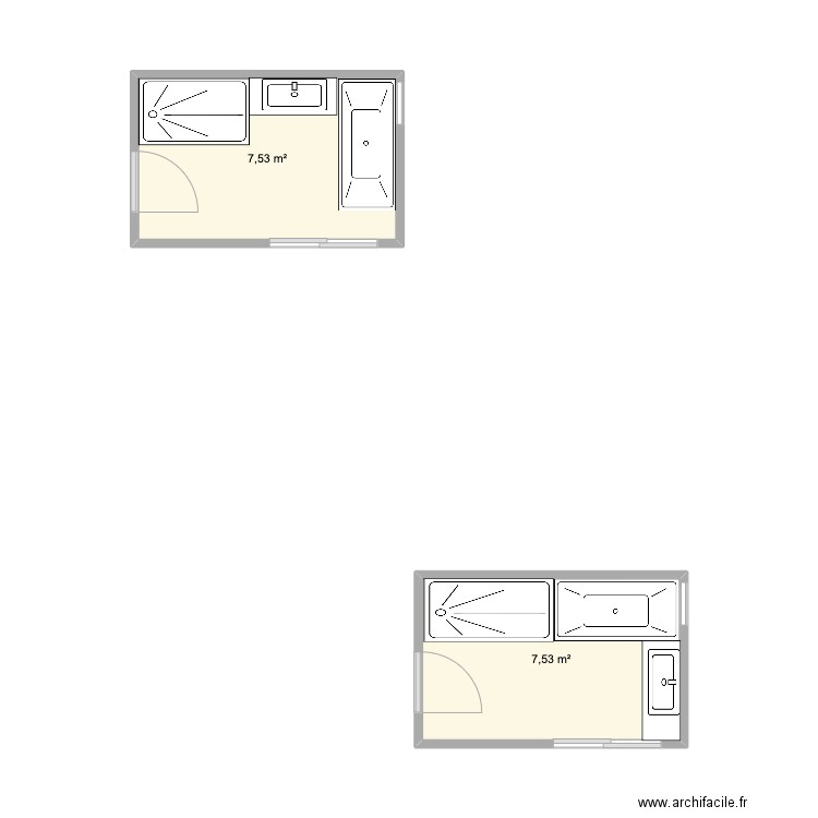 salle de bain le Gres v2. Plan de 2 pièces et 15 m2