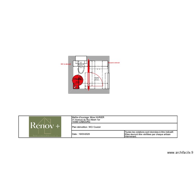 Plan HURIER demolition. Plan de 2 pièces et 3 m2