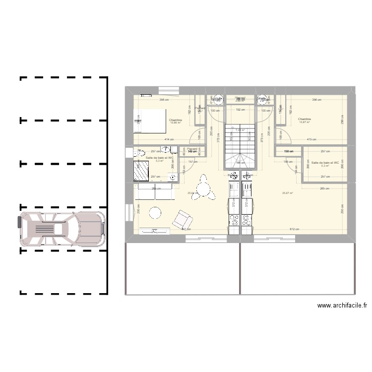 ETAGE. Plan de 12 pièces et 96 m2