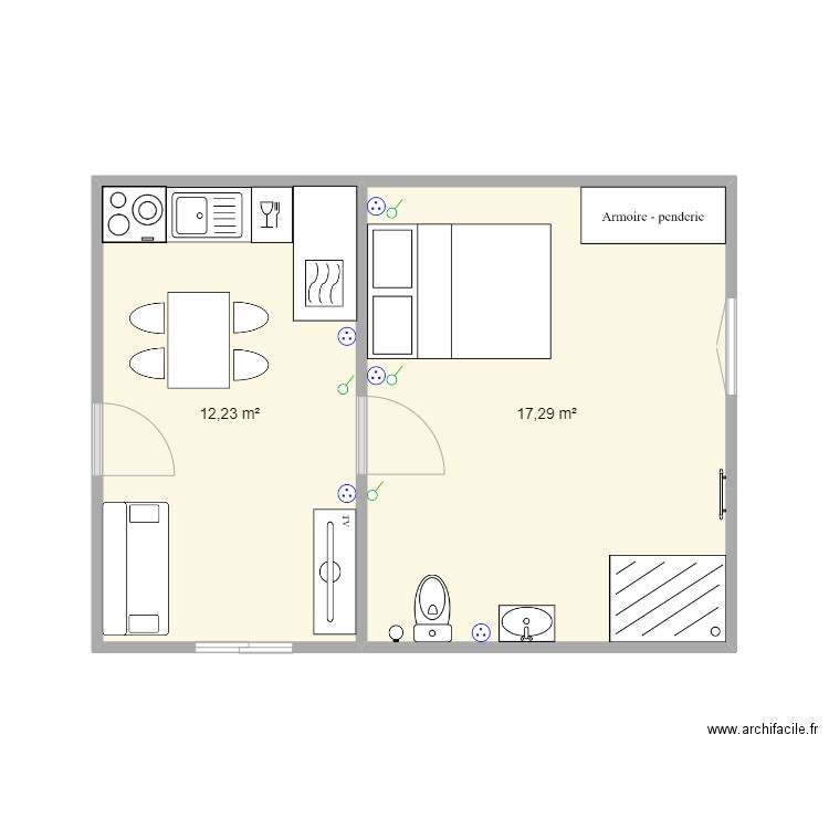 Plan Mp8. Plan de 2 pièces et 30 m2