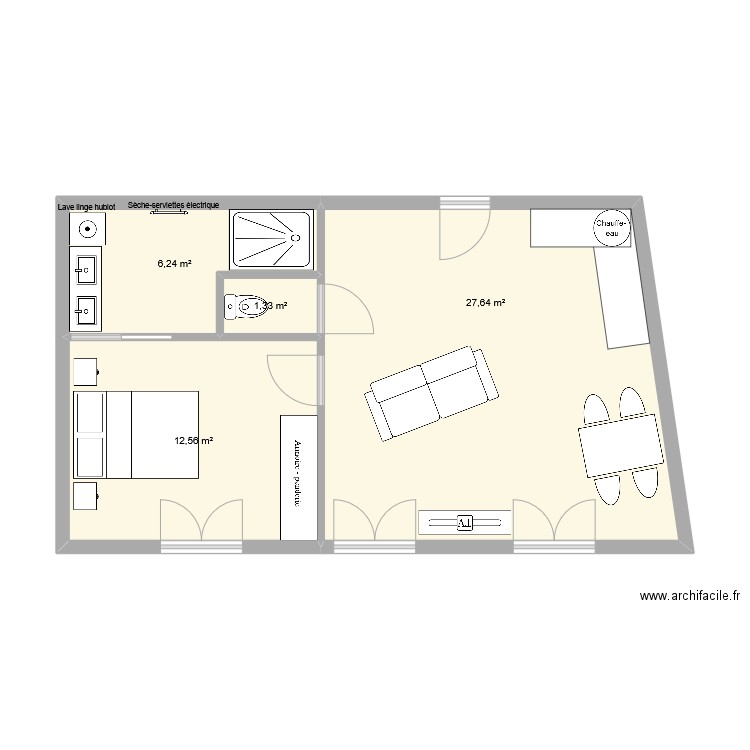 plan appart T2. Plan de 4 pièces et 48 m2