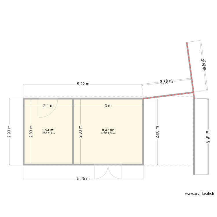 Cabanon.1. Plan de 2 pièces et 14 m2