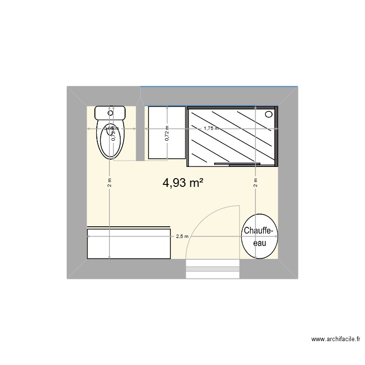 salle de bain. Plan de 1 pièce et 5 m2