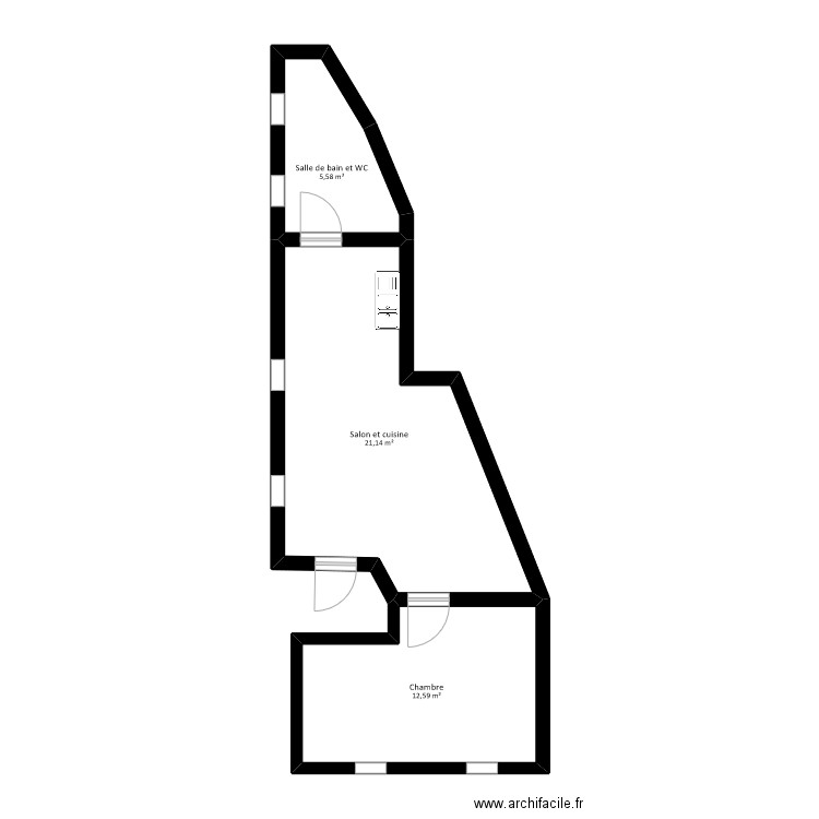 PALN. Plan de 3 pièces et 39 m2