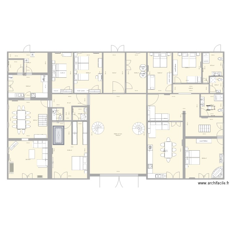 Templiers RDC. Plan de 22 pièces et 416 m2