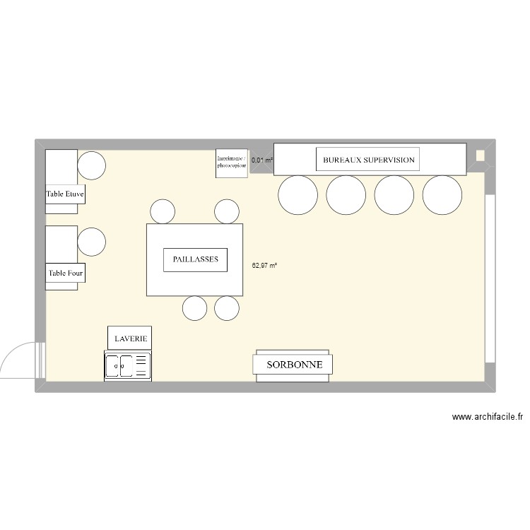 plan labo. Plan de 2 pièces et 63 m2