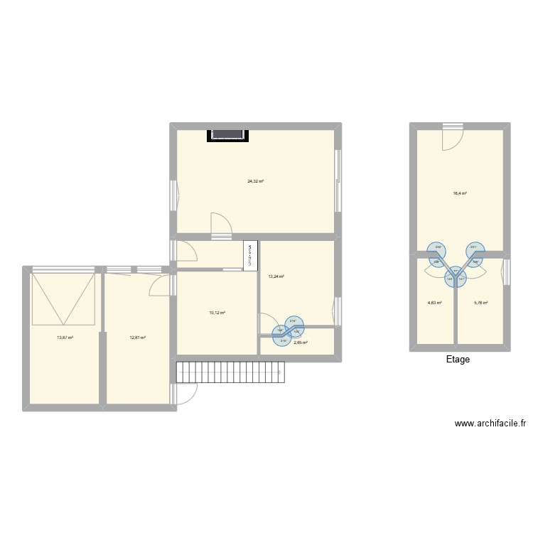 Evras. Plan de 9 pièces et 104 m2