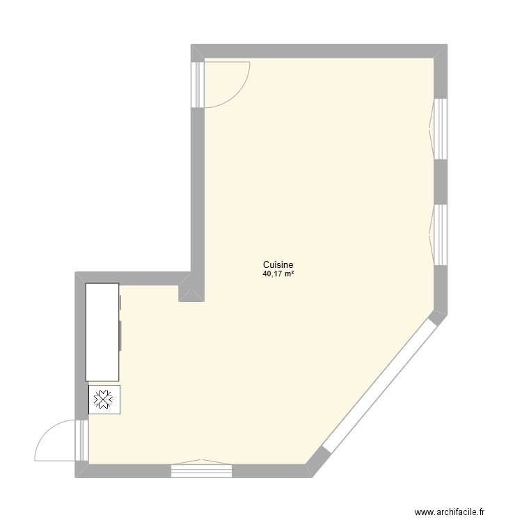 Ancienne cuisine. Plan de 1 pièce et 40 m2