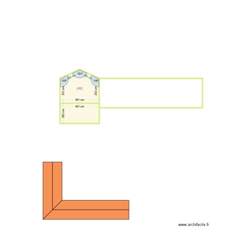 Plan de facade 1. Plan de 2 pièces et 20 m2